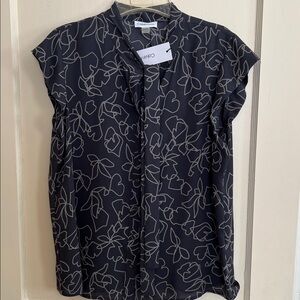 Calvin Klein Navy Blouse with Light Floral Outline